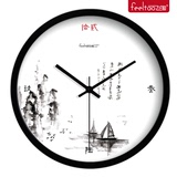 中国风水墨画艺术时钟表客厅餐厅壁挂钟中式创意静音无声钟 包邮