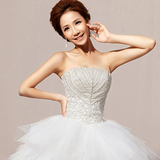 婚纱礼服新款2015韩版羽毛公主齐地抹胸新娘婚纱大码白色秋冬季