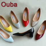 Ouba 2016春季韩版新款粗跟方头中跟单鞋黑色高跟职业伴娘婚女鞋