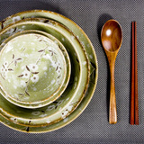 美浓烧日本进口陶瓷餐具绿梅饭碗日式樱花面碗汤碗和风菜盘碟