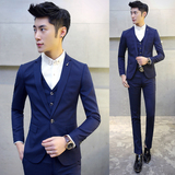 2016春装新款男士韩版修身小西装英伦休闲西服三件套装瘦身紫色潮
