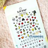字母指甲贴~韩国SONIA钻石爱心菠萝闪电灯泡超人香蕉平面透明贴纸