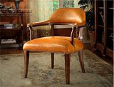 美式复古实木布艺餐椅咖啡厅椅法式客厅新古典拉扣皮艺休闲椅