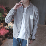 528B秋季新款长袖灯芯绒衬衫男日系纯色衬衣男青少年P65