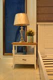 纯美式地中海实木床头柜 水曲柳仿古白开放漆美式卧室床头桌储物