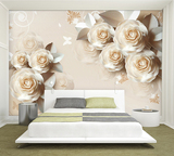 3D立体客厅电视背景墙壁纸卧室玫瑰浪漫3D浮雕电视背景墙大型壁画