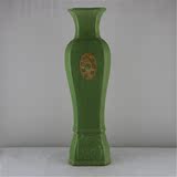 后周柴窑 绿釉开片鑲宝石四角瓶 做旧仿古瓷 复古装饰 收藏古玩