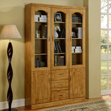 实木书柜 自由组合带门实木橡木储物柜书架组合三门二门 玻璃书柜
