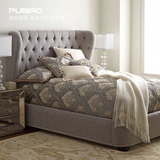 美式布艺双人床欧式实木床小户型现代简约1.5米1.8米软床拉扣布床