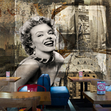 3d玛丽莲梦露欧式复古美女拼图咖啡厅甜品店背景墙纸壁纸大型壁画