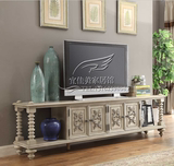 美式实木雕花电视柜法式复古象牙白做旧橡木电视柜欧式古典家具