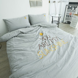 创意刺绣水洗棉四件套 全棉日系简约卡通纯棉韩国床单款床上用品