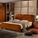 全实木橡木床胡桃色 简约现代新中式床1.8米储物高箱床婚床双人床