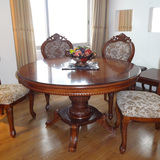 包邮欧式餐桌椅组合 餐厅家具 实木圆桌直径1.3米 圆形餐台 美式