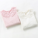 2016春装新款童装女童韩版粉色套头毛衣儿童白色薄款全棉针织衫潮