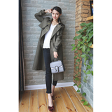 2016新款韩版女秋冬薄款风衣大码双排扣修身气质西装领中长款外套