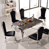 欧式大理石餐桌 不锈钢餐桌椅组合 现代简约长方形饭桌6人4人
