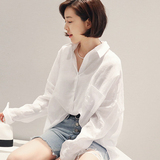 韩国代购进口Naning9正品2016夏季新韩版女装宽松长袖翻领衬衫