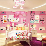 儿童房粉色女孩公主房卧室壁纸壁画卡通holle kitty凯蒂猫墙纸