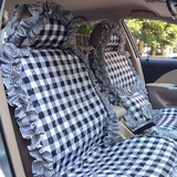 韩国汽车坐垫黑白格子冬季车垫套女士车内饰品时尚蕾丝车座套坐垫