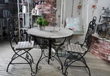 美式户外铁艺桌椅做旧 实木仿古桌椅 阳台休闲桌椅水洗白咖啡桌