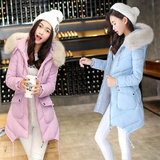 2016年冬季新款时尚棉衣中长韩版修身大毛领学生羽绒棉服女装外套