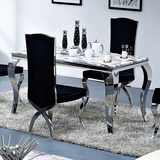 不锈钢大理石餐桌新古典后现代简约欧式餐台玻璃桌子长方形饭桌