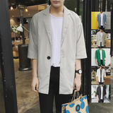 2016夏季男士七分袖西装外套韩版中长款纯色风衣青年超薄防晒衣潮