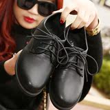 春夏季职业黑色小皮鞋英伦圆头女式浅口系带单鞋平跟平底工作鞋