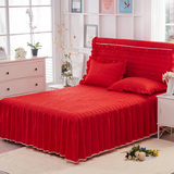 韩版纯色花边全棉夹棉加厚床罩床头罩床笠床垫保护套