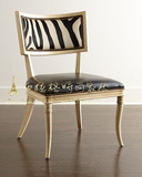 特价美式实木豹纹皮艺餐椅欧式简约新古典书椅咖啡椅法式复休闲椅