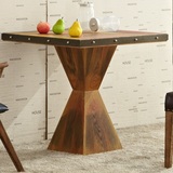 北欧简约现代loft风格餐桌椅组合实木圆形餐台复古饭桌做旧家具