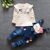 童装套装2016春季新款宝宝长袖T恤+牛仔背带裤女童婴儿0-1-2-3岁