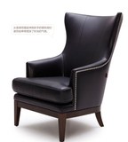 新款欧式美式新古典实木单人沙发真皮艺老虎椅高背椅卧室书房酒店