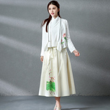 2016春装新款民族风女装套装中国风手绘改良汉服上衣半身裙三件套