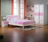 简约儿童床家具组合套房 女孩卧室带衣柜书桌床头柜1.5米公主床