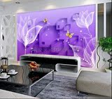 现代客厅电视背景墙壁纸定制壁画 3d立体紫色百合花卉影视墙墙纸