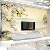 工笔玉兰花鸟电视背景墙 客厅沙发大型壁画现代中式墙纸简约壁纸