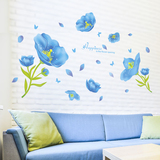 墙贴画客厅沙发背景墙装饰贴纸蓝色花卉卧室床头温馨墙纸自粘壁纸