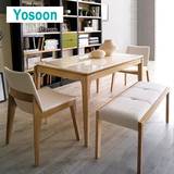 Yosoon 北欧韩式实木大理石餐桌水曲柳长方形餐台餐桌椅组合白色