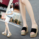 2016夏季新款韩版女士拖鞋防水台坡跟凉拖厚底高跟松糕底一字拖鞋