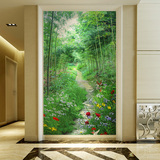 3d立体玄关壁画现代简约树林风景空间延伸壁纸过道环保背景墙纸