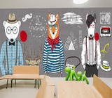 欧式抽象动物大型壁画 麋鹿斑马服装店背景墙壁纸 咖啡厅餐厅墙纸