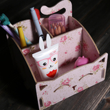 凯蒂猫Kitty粉色木质桌上杂物品学生办公室小号KT小型收拾收纳盒
