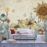 手绘田园花卉墙纸艺术壁纸沙发客厅背景墙布卧室复古油画大型壁画