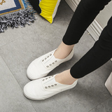 新款韩版纯色套脚帆布鞋女学生厚底小白鞋低帮休闲板鞋松糕单鞋