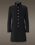 热销时尚新款军装男士修身单排扣立领长款男装呢子大衣毛呢外套