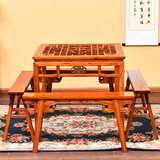 明清中式仿古功夫茶桌茶台实木餐桌小方桌榆木茶桌椅组合家具特价