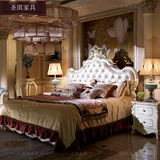 圣琪 欧式头层真皮实木婚床 法式纯手工古典雕花描银浪漫公主婚床