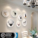 北欧麋鹿装饰画创意组合现代客厅三联画挂画简约卧室沙发墙画壁画